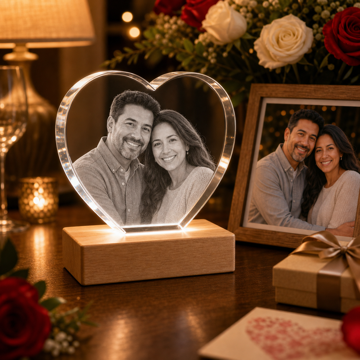 Personalized 3D crystal anniversary heart classic edge romantic keepsake with couple portrait laser engraved inside crystal