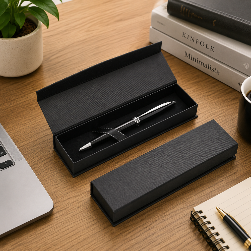 Ready-Stock Magnetic Pen Gift Box — 17.8 × 4.5 × 2.4 cm (7.0 × 1.8 × 0.9 in)