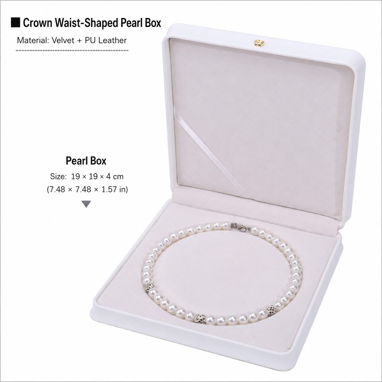 White pearl necklace jewelry box with dimensions