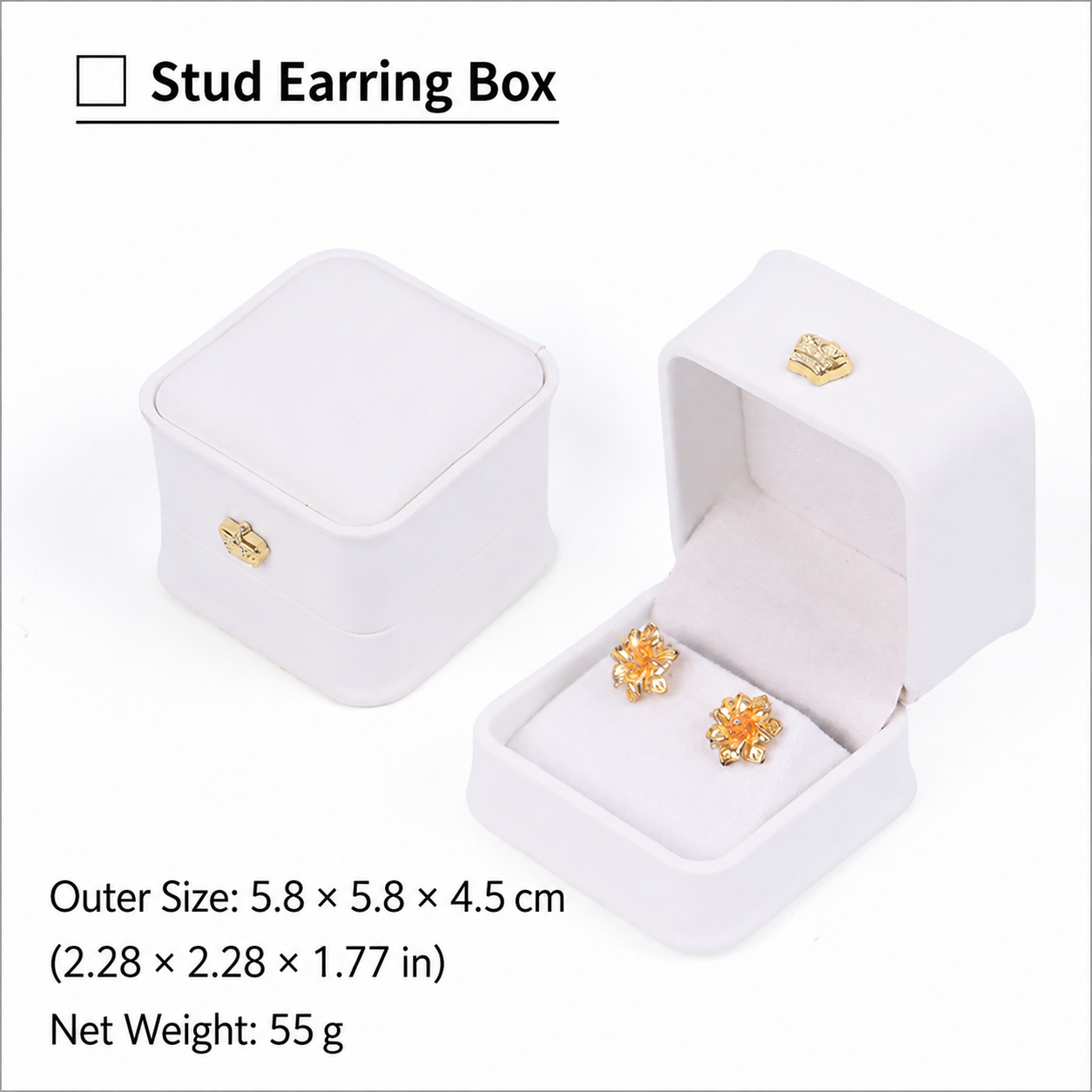 White stud earring jewelry box with dimensions
