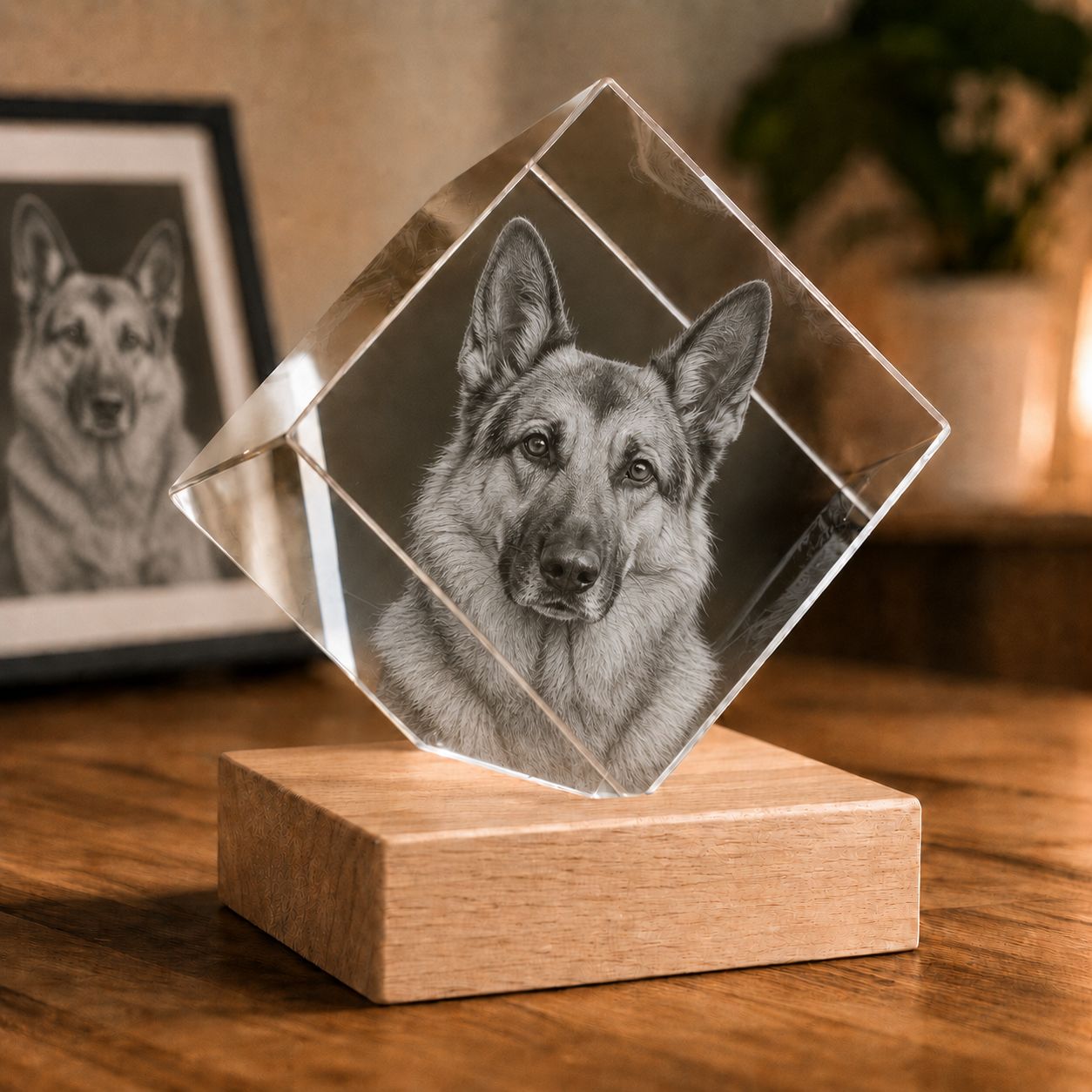 Diamond-shaped 3D crystal photo gift for pet memorial