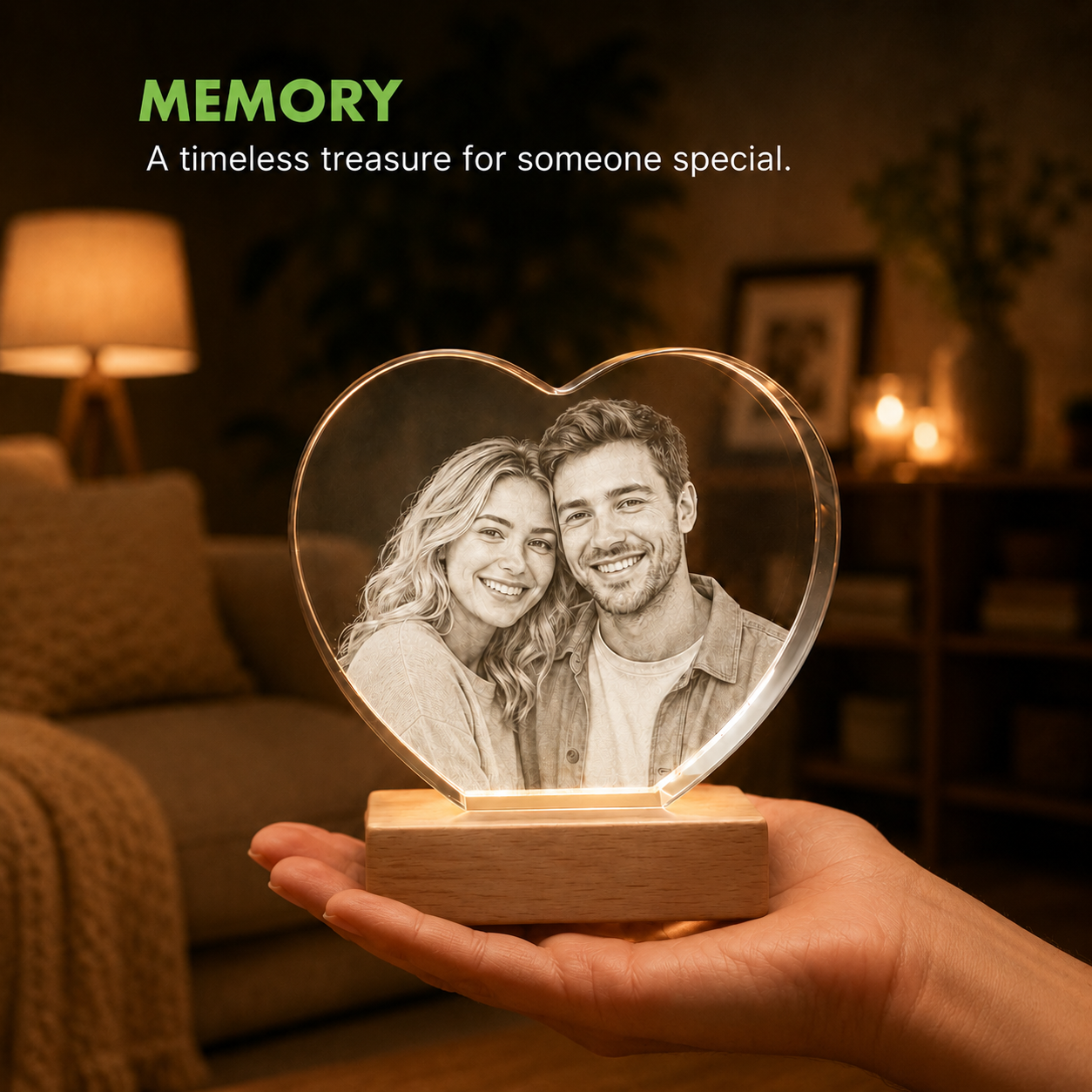 Heart-shaped 3D crystal photo gift for family keepsake
