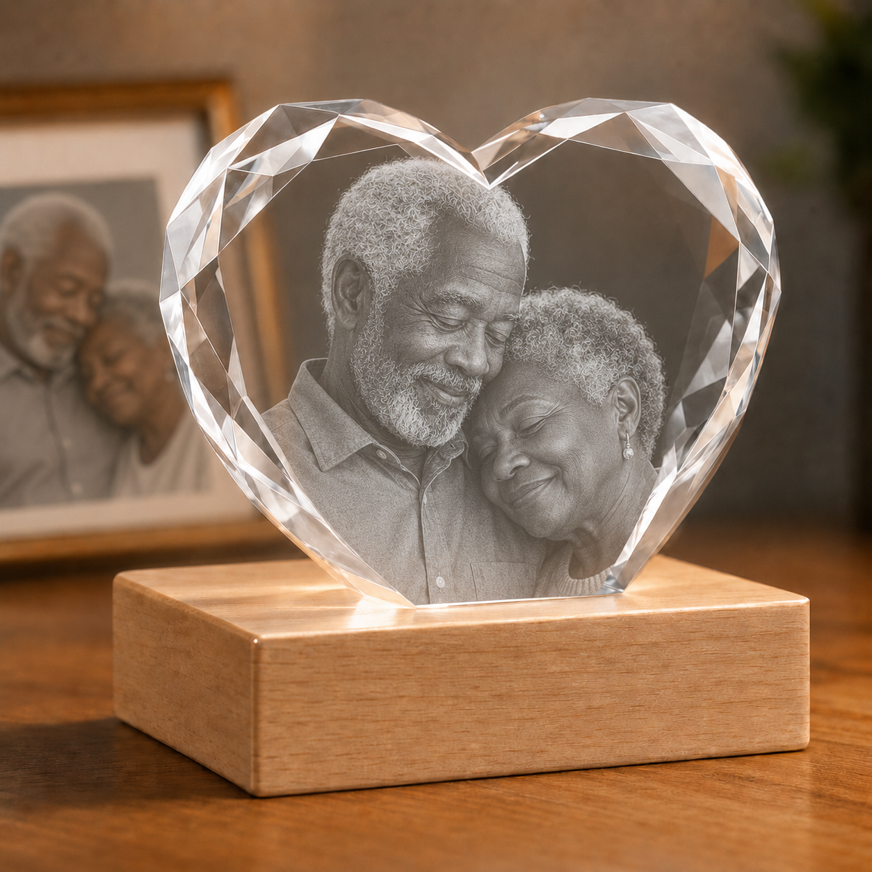 Heart-Shaped 3D Crystal Photo Gift for Grandparents Memory