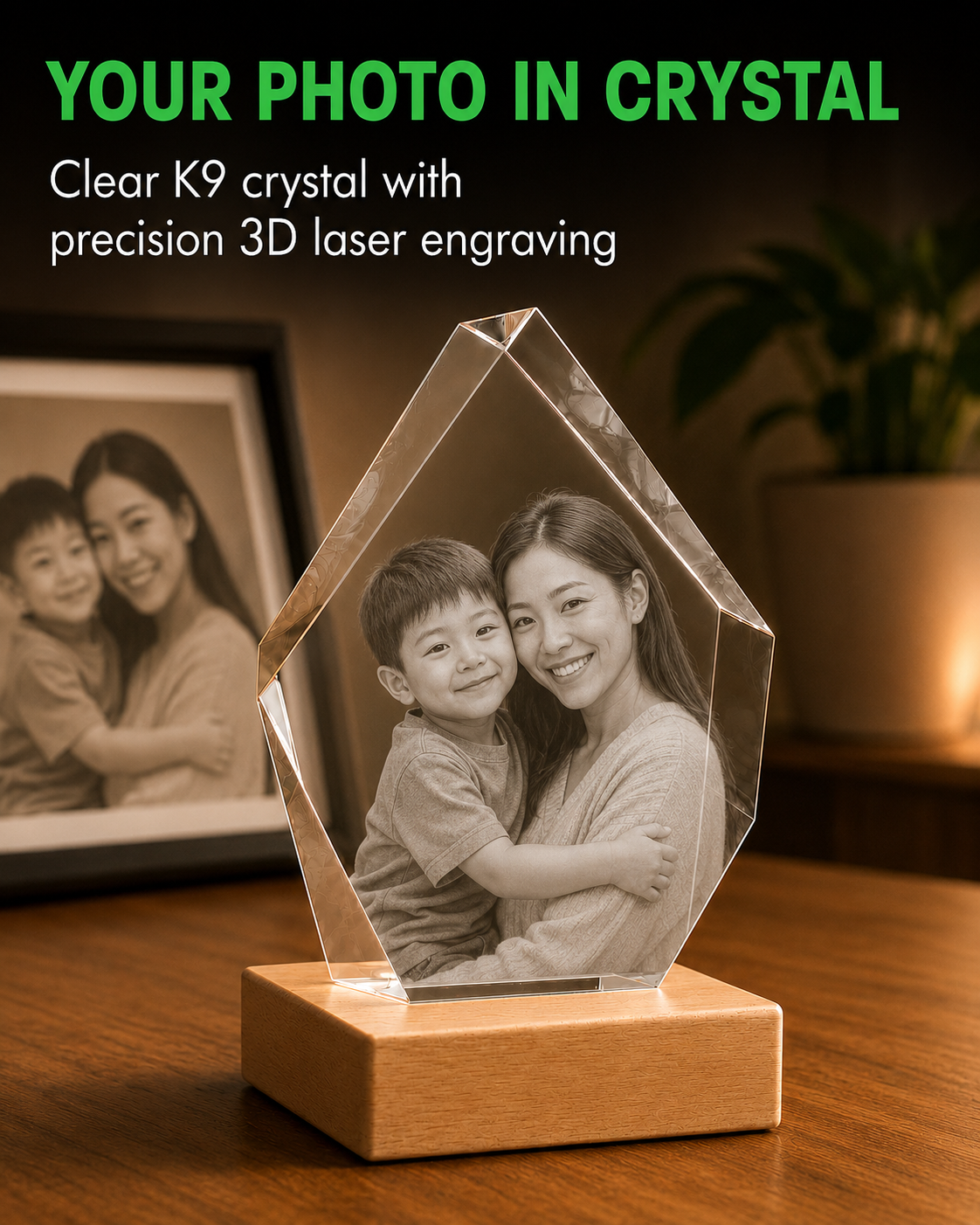 Peak-shaped 3D crystal photo gift for family memory