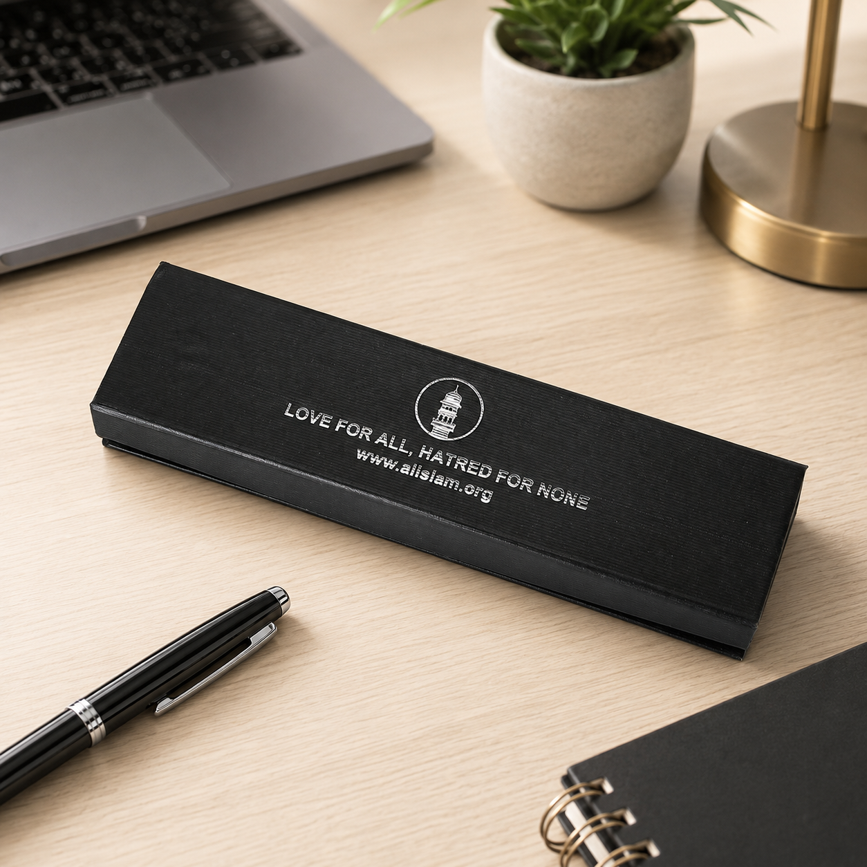 Personalized black pen gift box with custom gold logo
