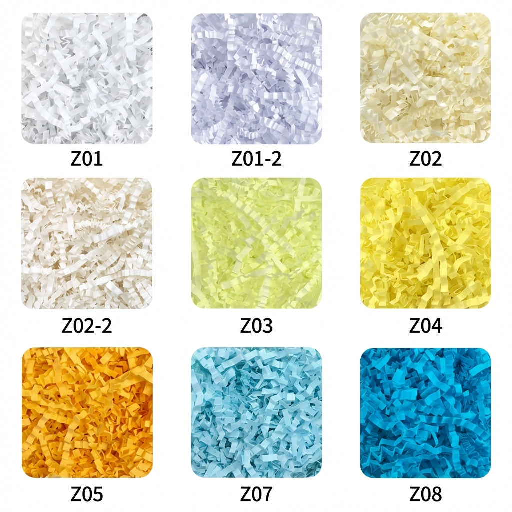 Crinkle paper color chart with codes Z01 through Z08