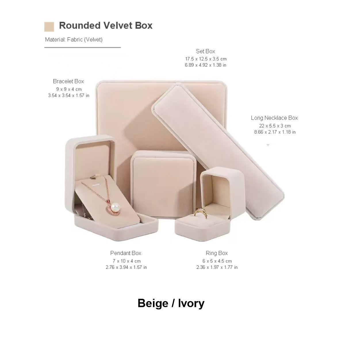 Beige and ivory velvet jewelry box set