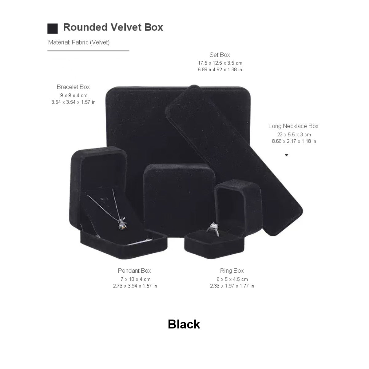 Black velvet jewelry box set