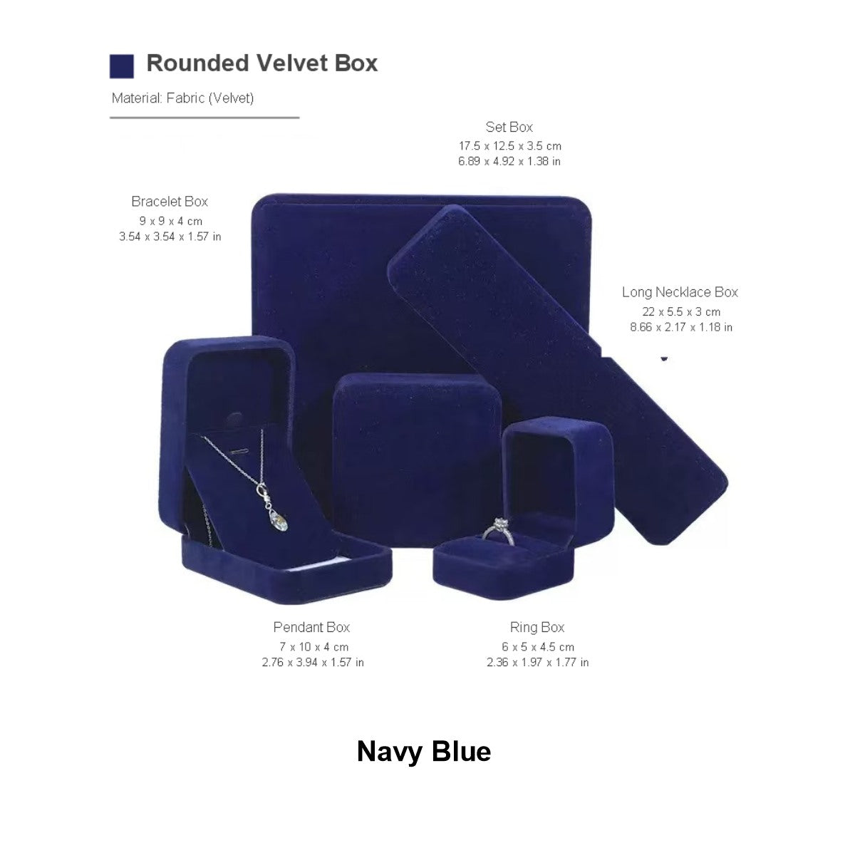 Navy blue velvet jewelry box set