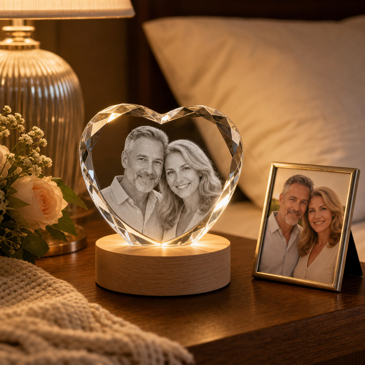 Personalized 3D Crystal Wedding Gift - Heart Faceted Edge displayed as a premium wedding keepsake