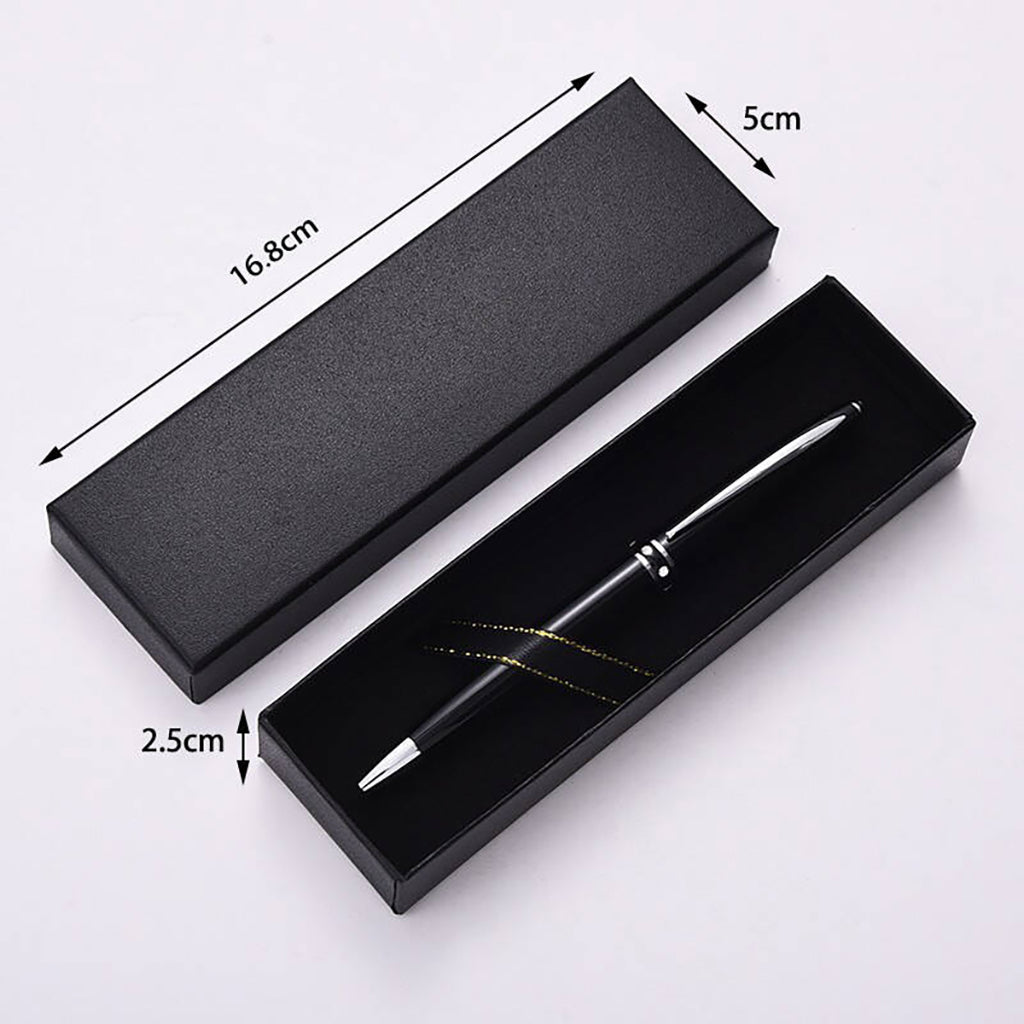 Black pen box with a gold pen in a foam insert