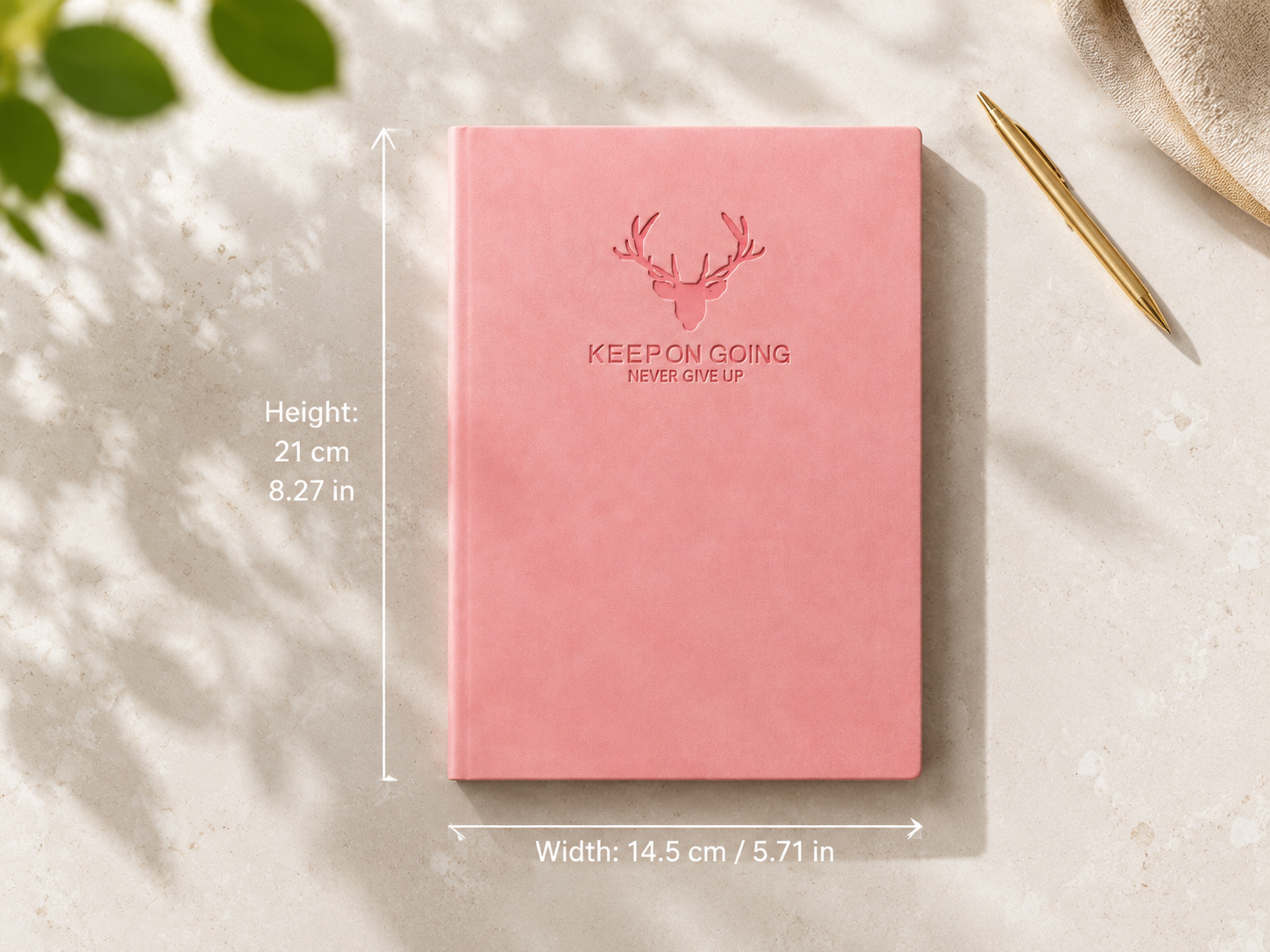 High-end A5 soft leather journal notebook in blush pink with a premium metallic clasp closure.