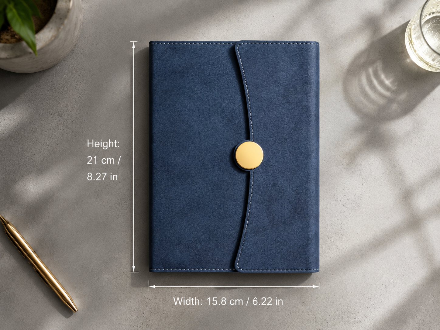 Sophisticated shadow blue leather executive notebook with lined pages for business note-taking.