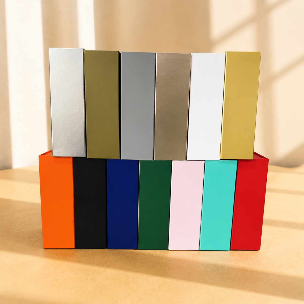 Assorted collapsible magnetic gift boxes in thirteen colors