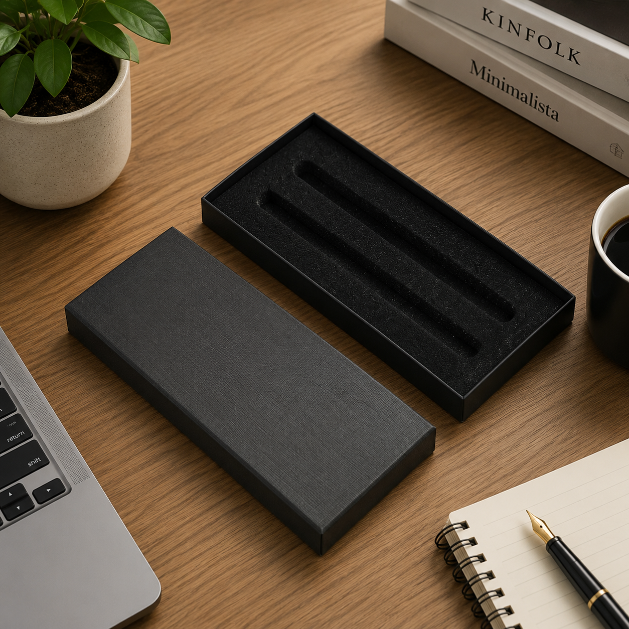 Black two-pen gift box with precision-cut foam insert