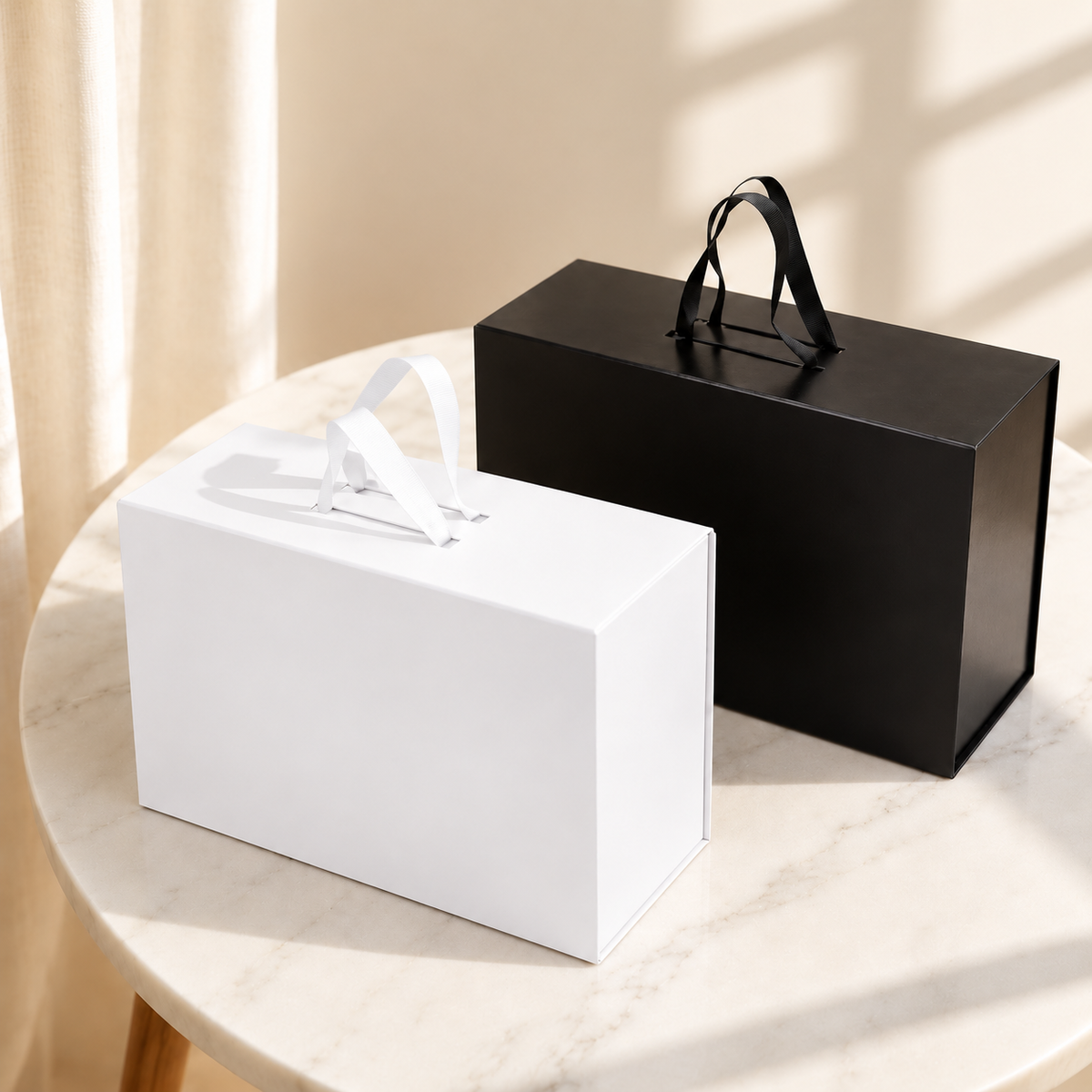 Premium magnetic folding gift box with handle, 38x28cm, black