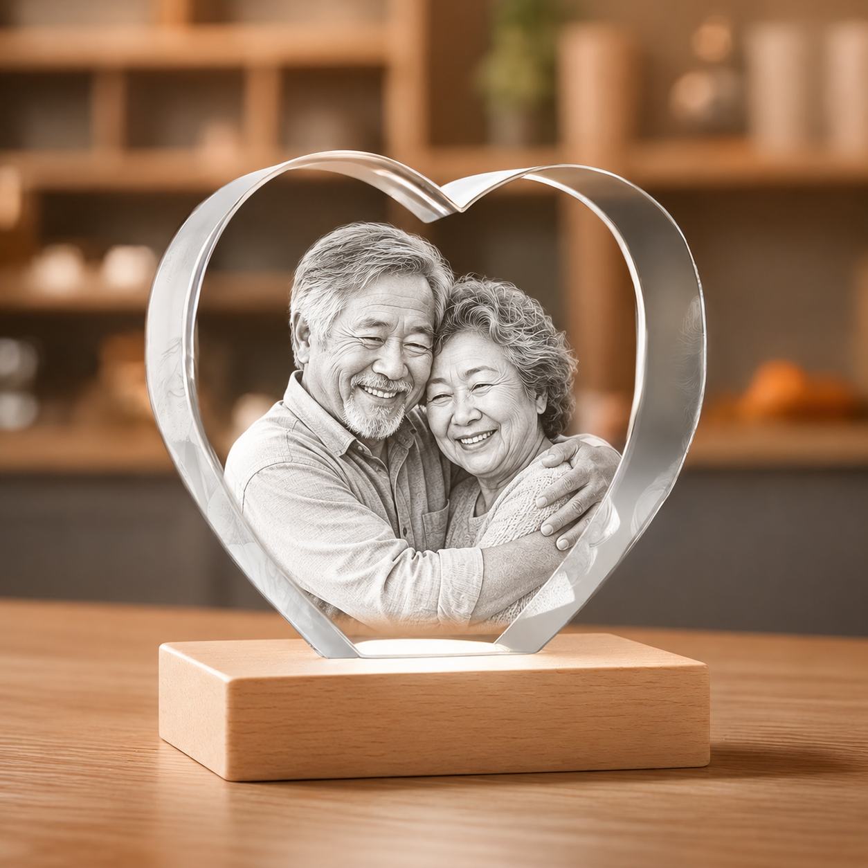 Heart-shaped 3D crystal photo gift for anniversary couple