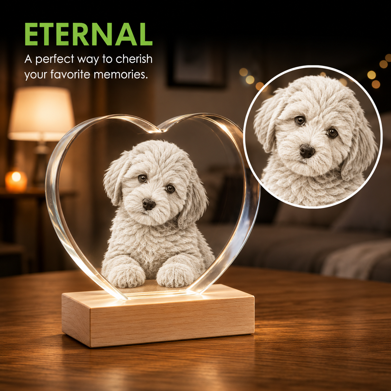Heart-shaped 3D crystal photo gift for pet dog keepsake