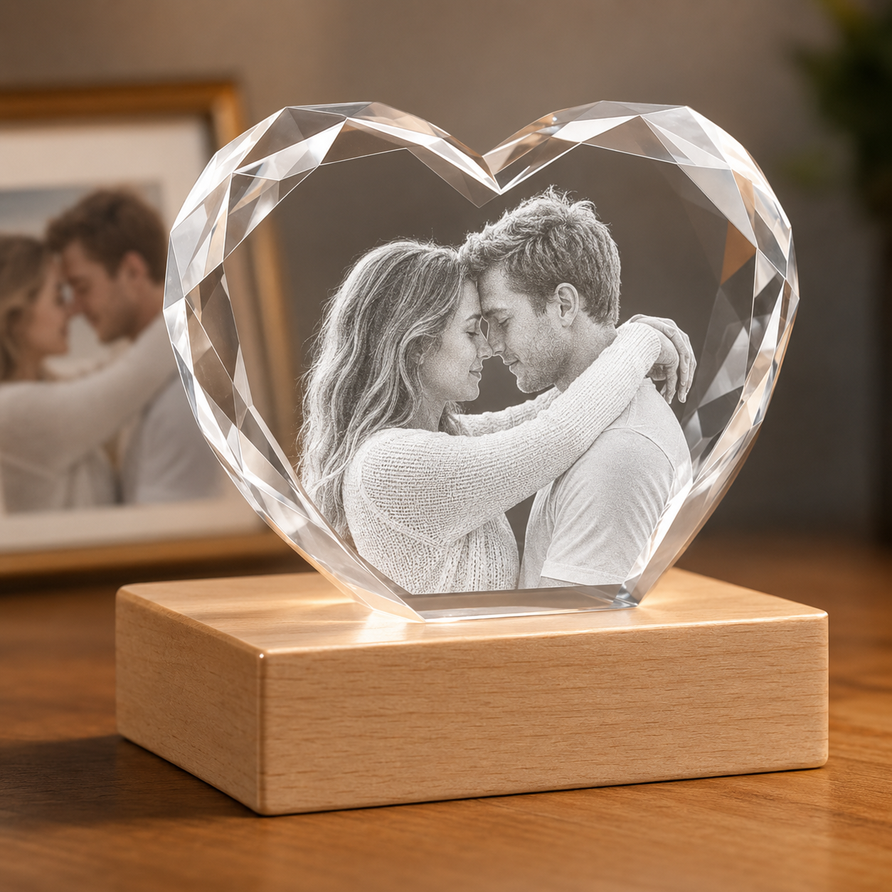 Heart Crystal Photo Gift for Romantic Couple Keepsake