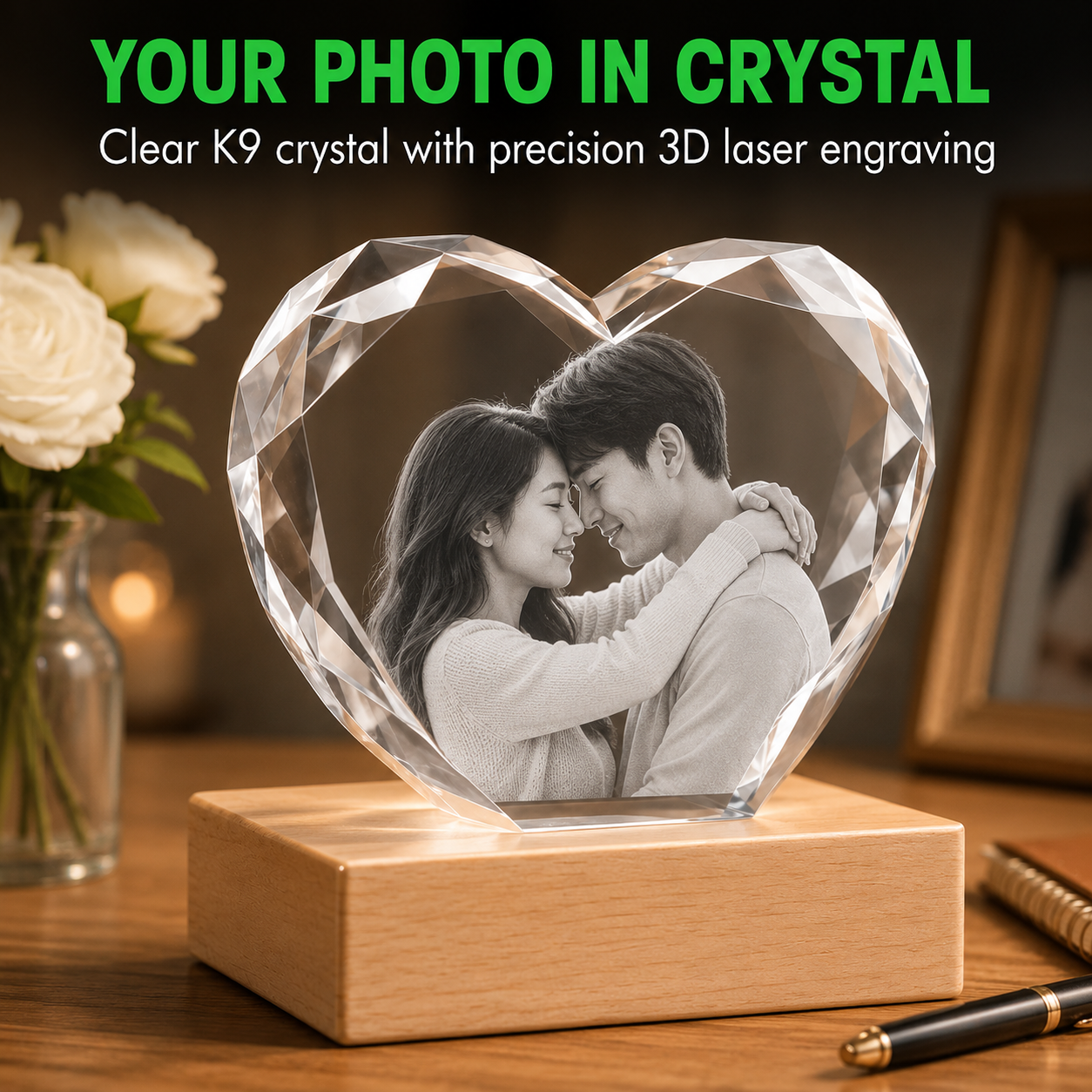 Heart Crystal Photo Gift Upload Photo Guide