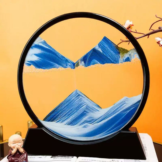 Blue and white sand painting frame for desk decoration and stress relief