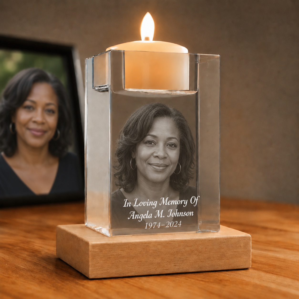 Memorial candle holder 3D crystal photo gift for loved one remembrance