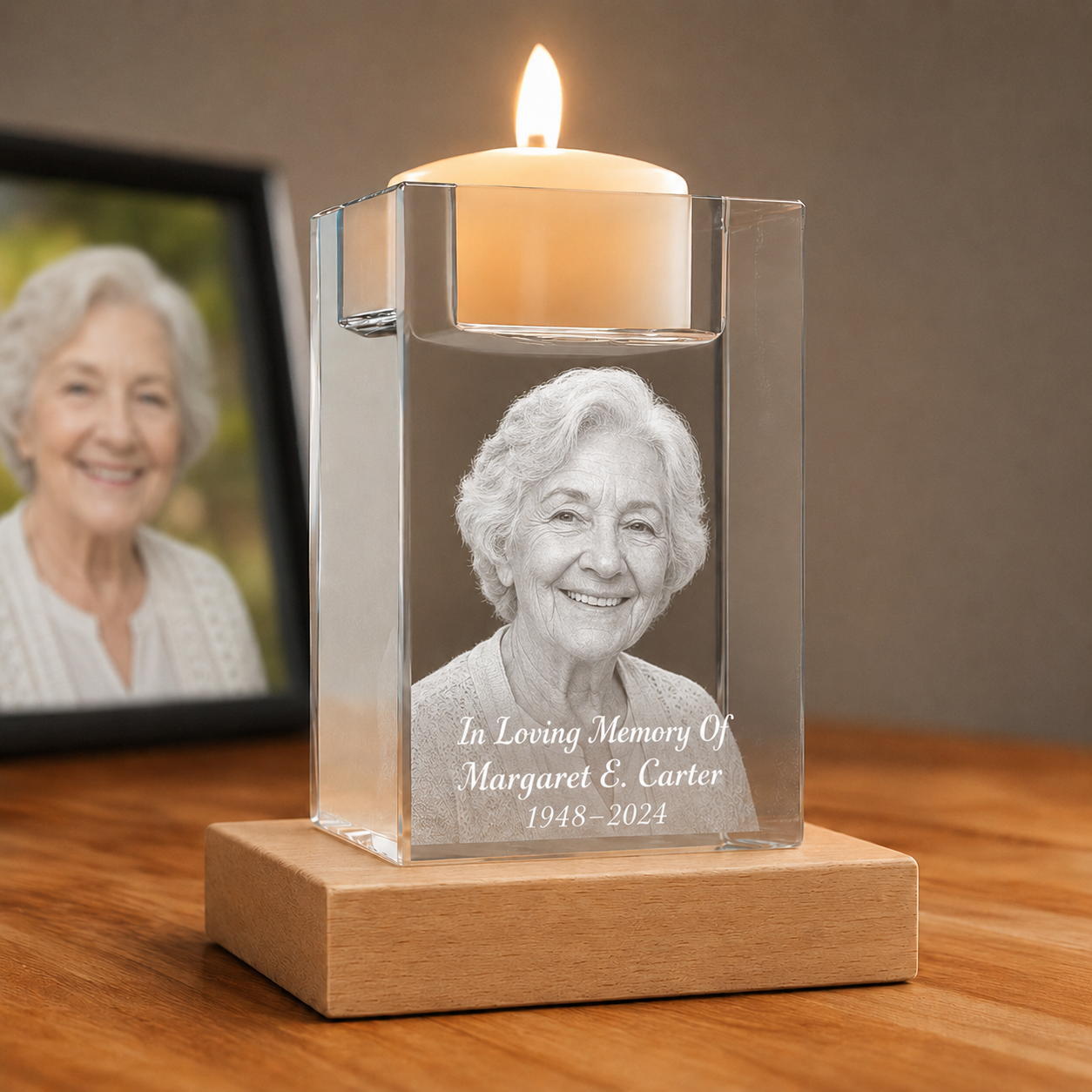 Memorial candle holder 3D crystal photo gift for mother memory
