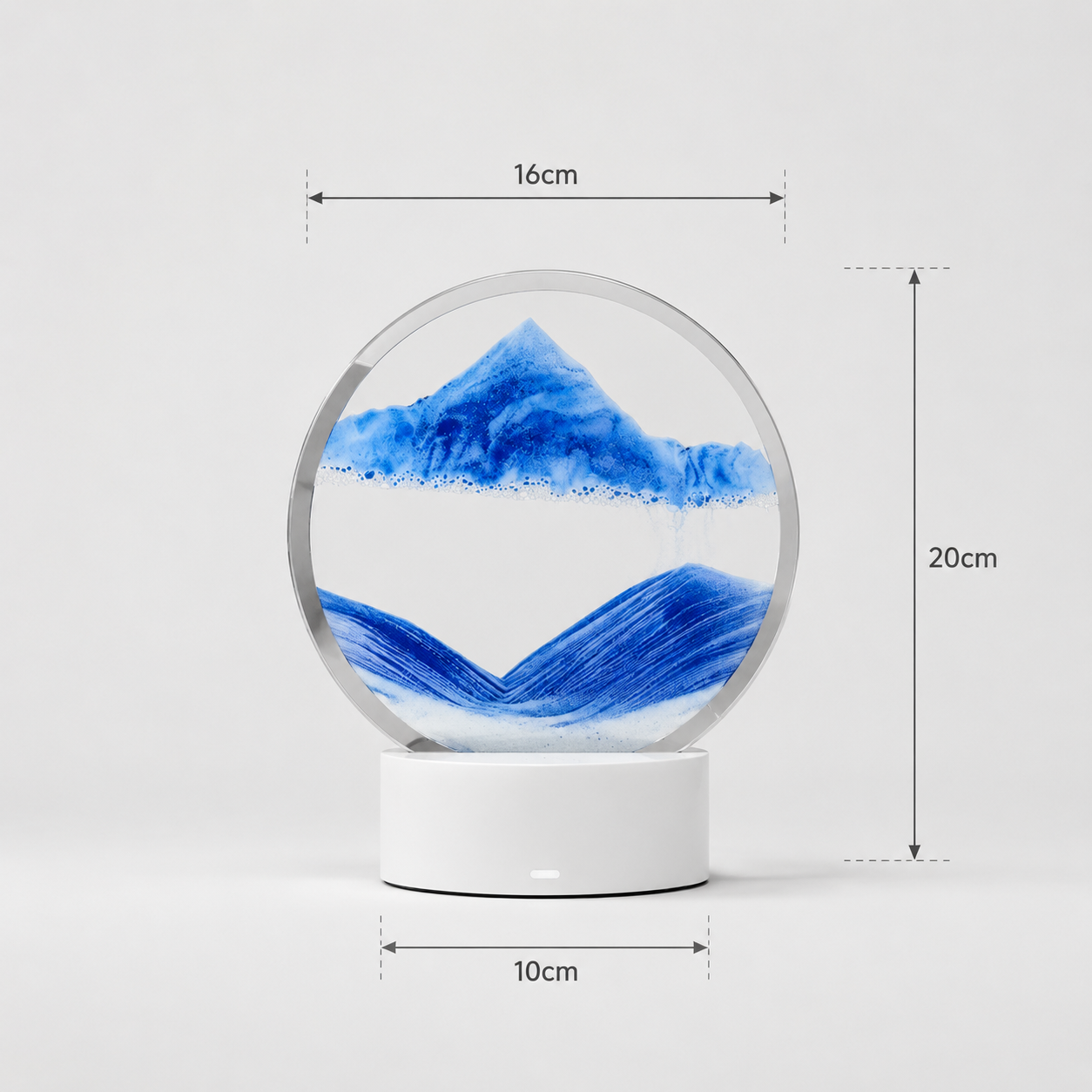 Premium deep blue moving sand art frame with smart night light decor for executive desk relaxation.