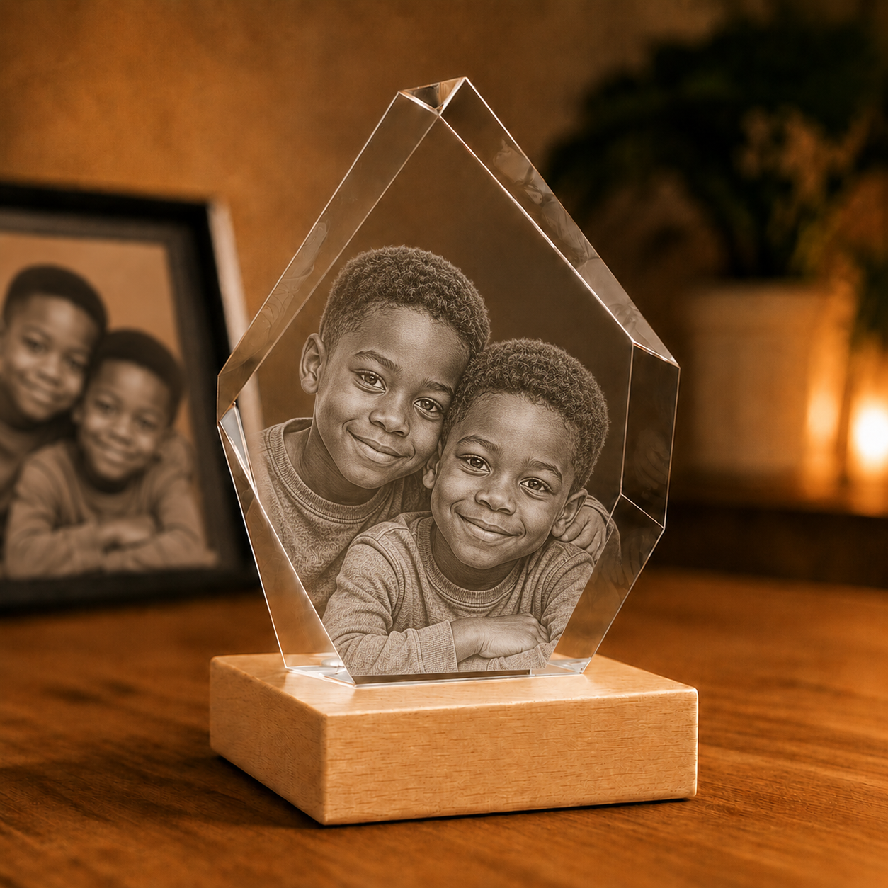 Peak-shaped 3D crystal photo gift for brothers and family