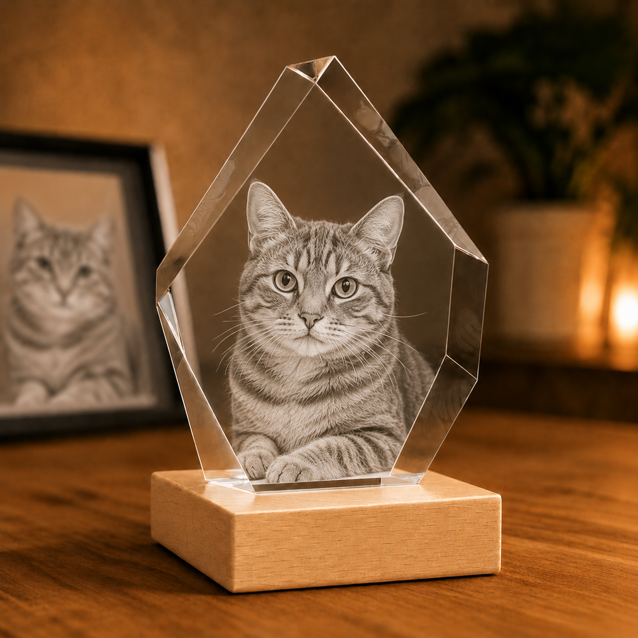 Peak-shaped 3D crystal photo gift for cat memorial