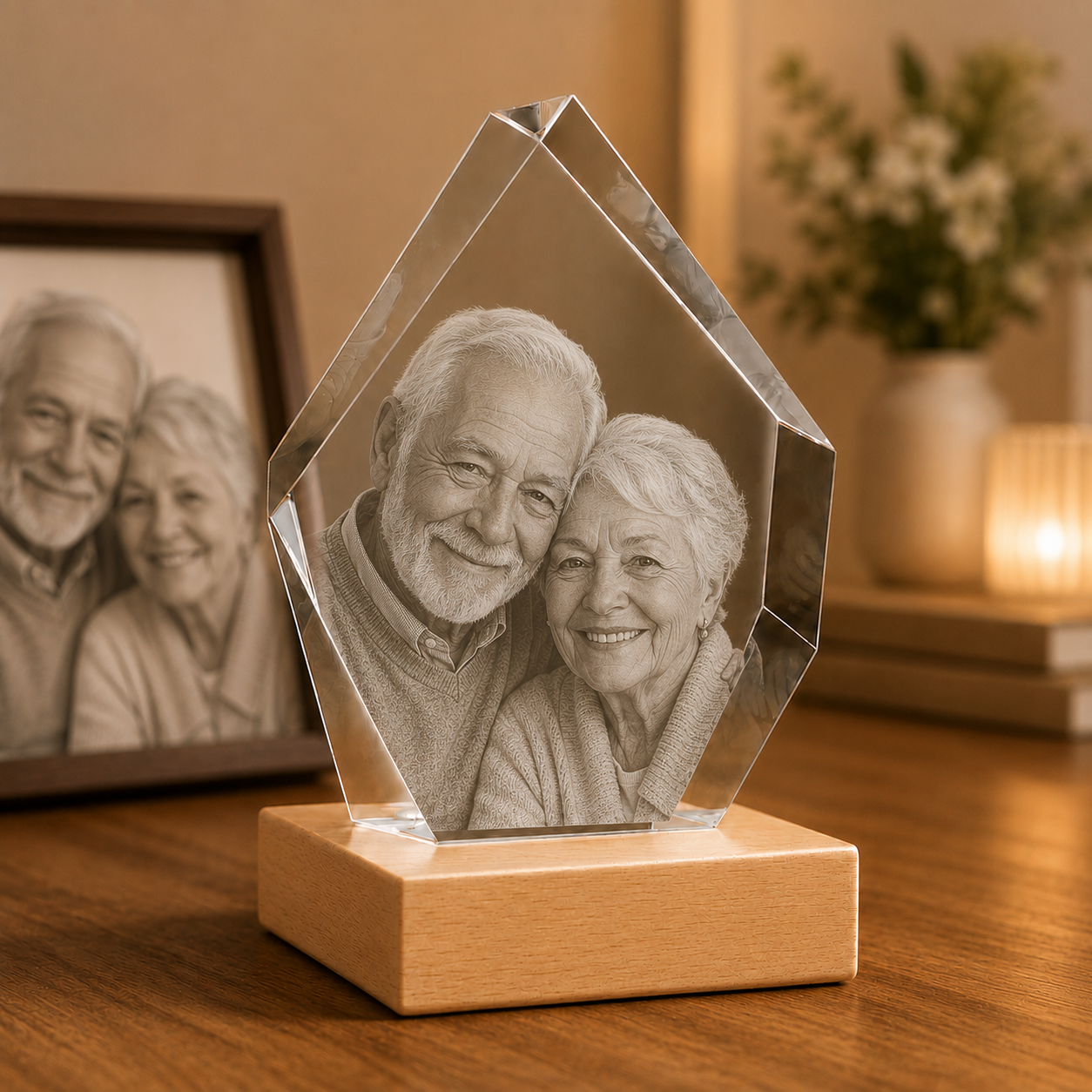 Peak-shaped 3D crystal photo gift for child and dog memory