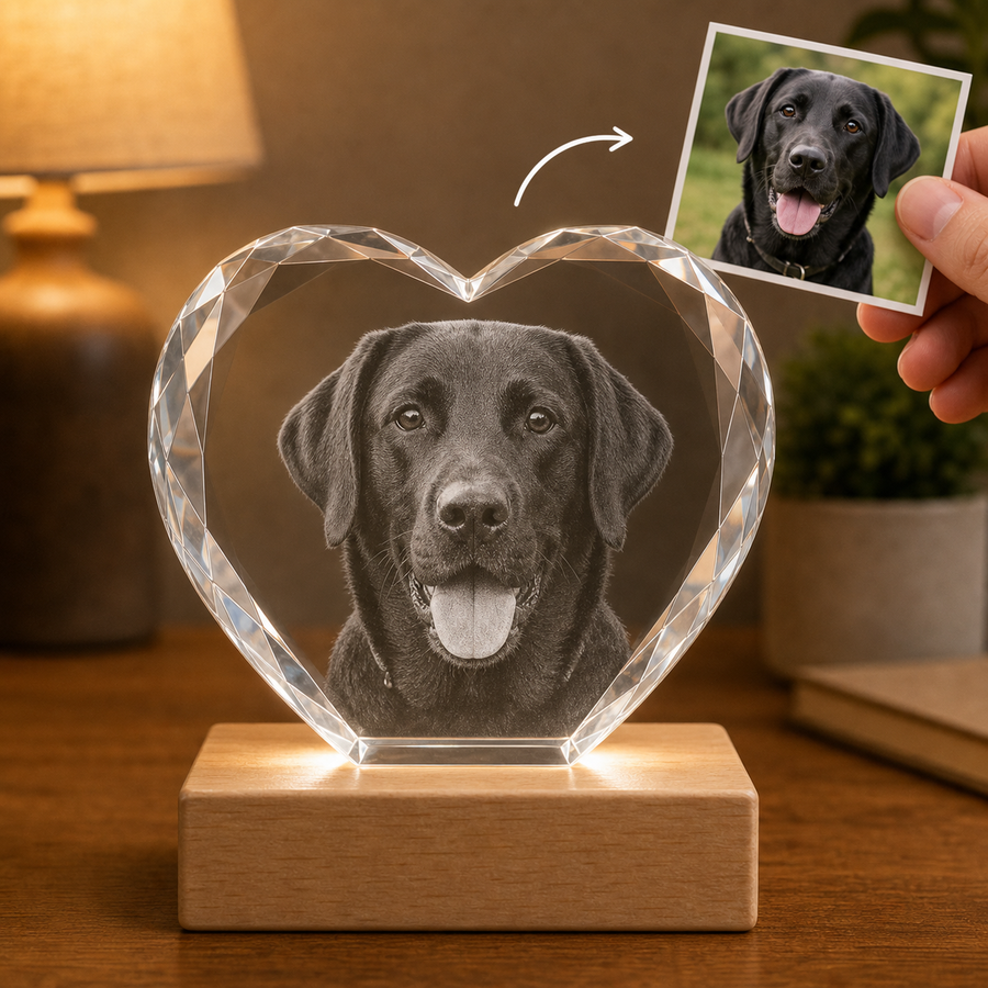 Personalized Pet Memorial 3D Crystal Gift - Heart Faceted Edge