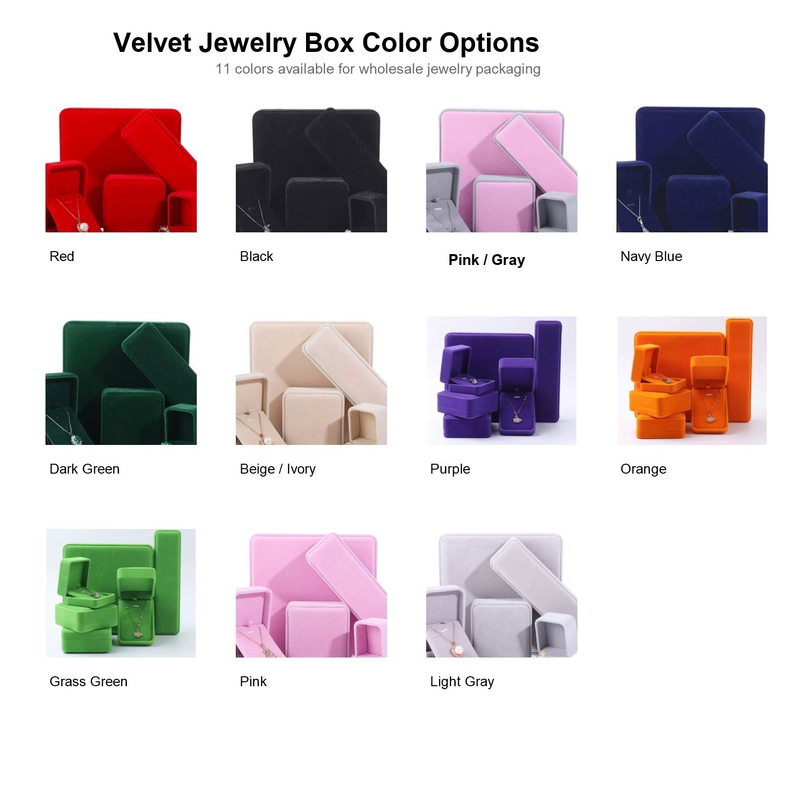 Velvet jewelry box color options chart