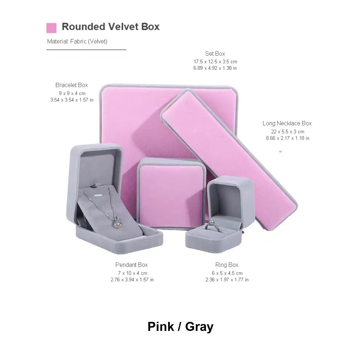 Pink and gray velvet jewelry box set