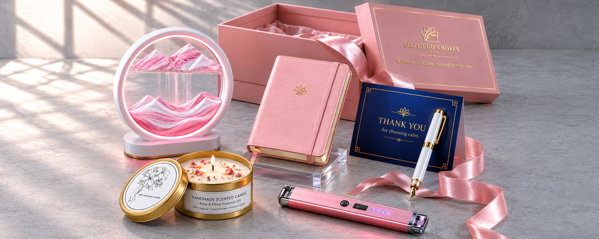 Select Gift Boxes premium luxury gift sets collection hero banner with elegant packaging