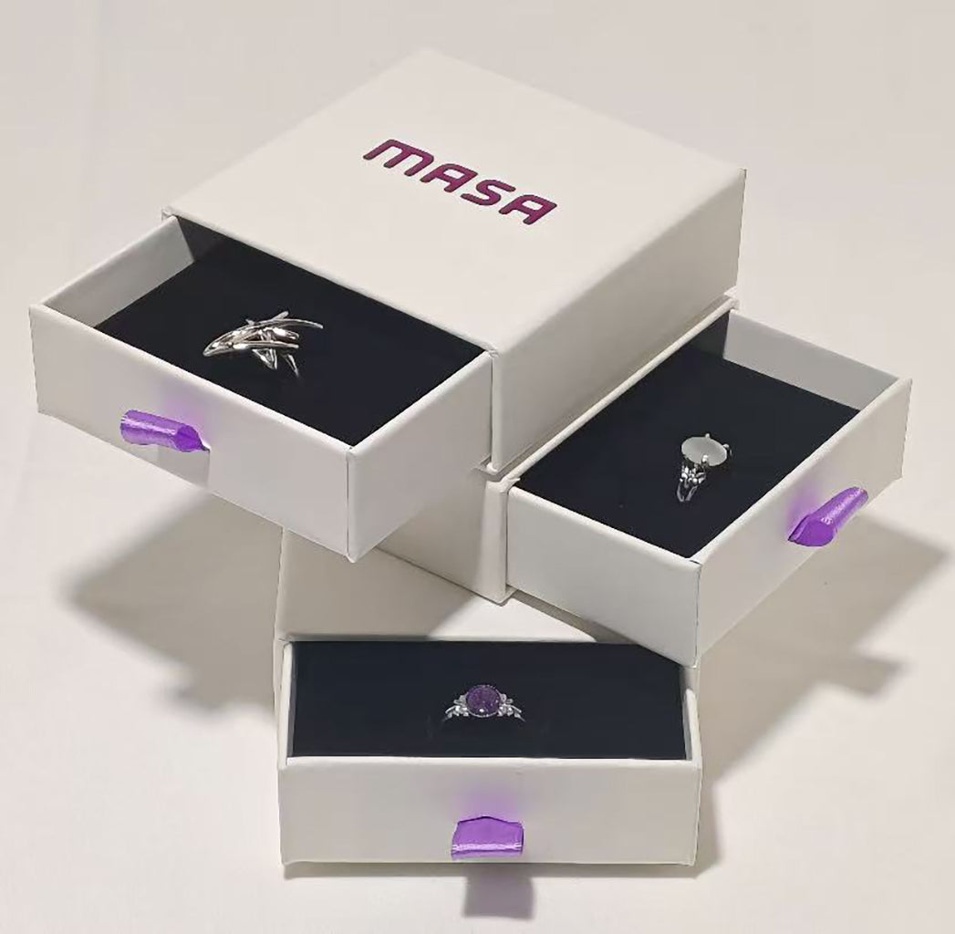 Sliding drawer rigid gift box with custom logo and ribbon pull