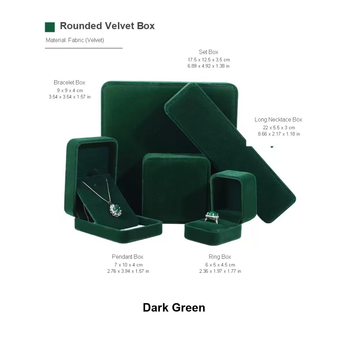 Dark green velvet jewelry box set