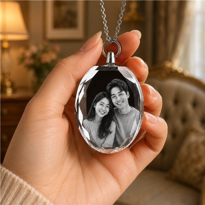 Free matching crystal photo necklace
